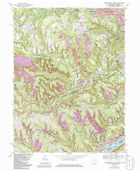 Classic USGS Steubenville West Ohio 7.5'x7.5' Topo Map Image