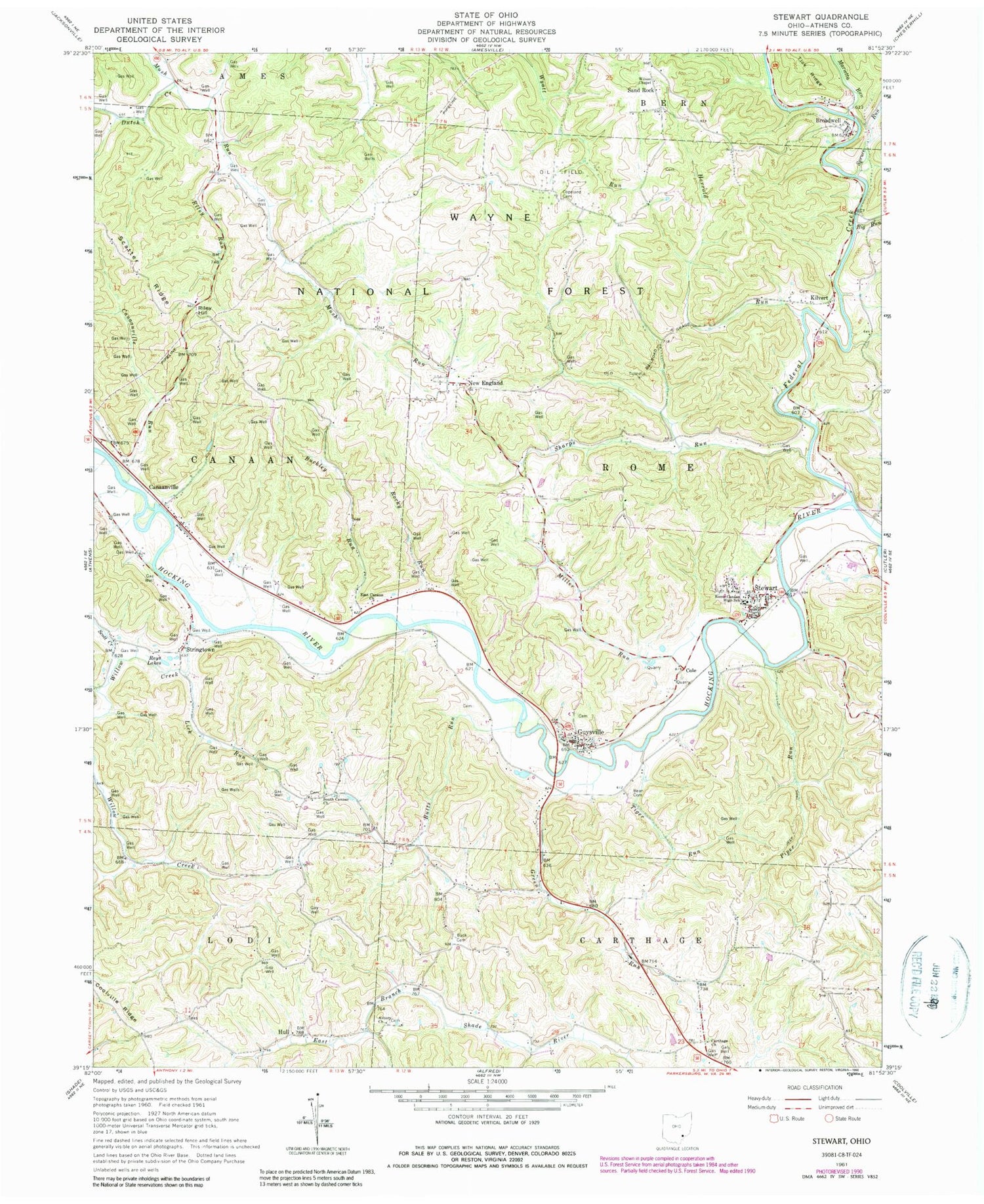 Classic USGS Stewart Ohio 7.5'x7.5' Topo Map Image