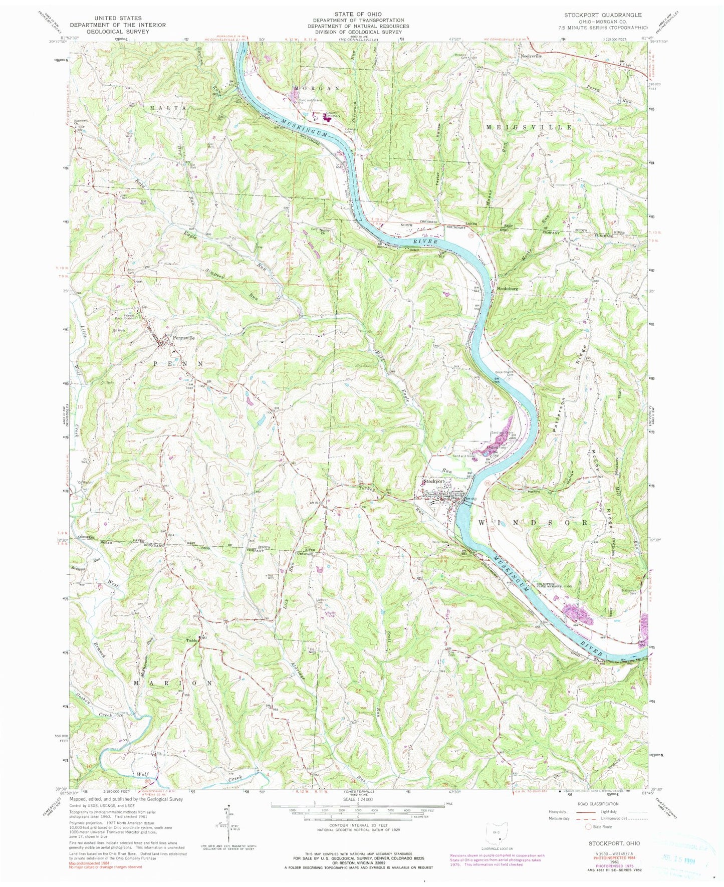 Classic USGS Stockport Ohio 7.5'x7.5' Topo Map Image