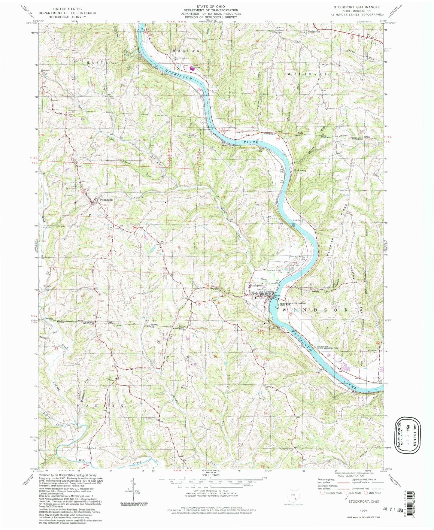 Classic USGS Stockport Ohio 7.5'x7.5' Topo Map Image