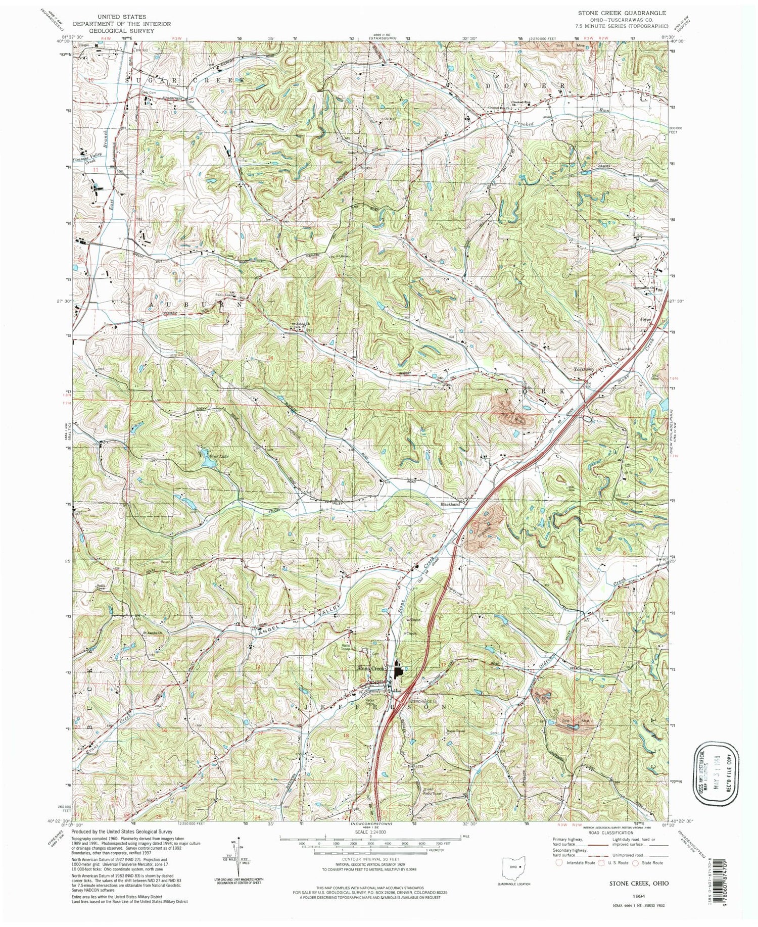 Classic USGS Stone Creek Ohio 7.5'x7.5' Topo Map Image