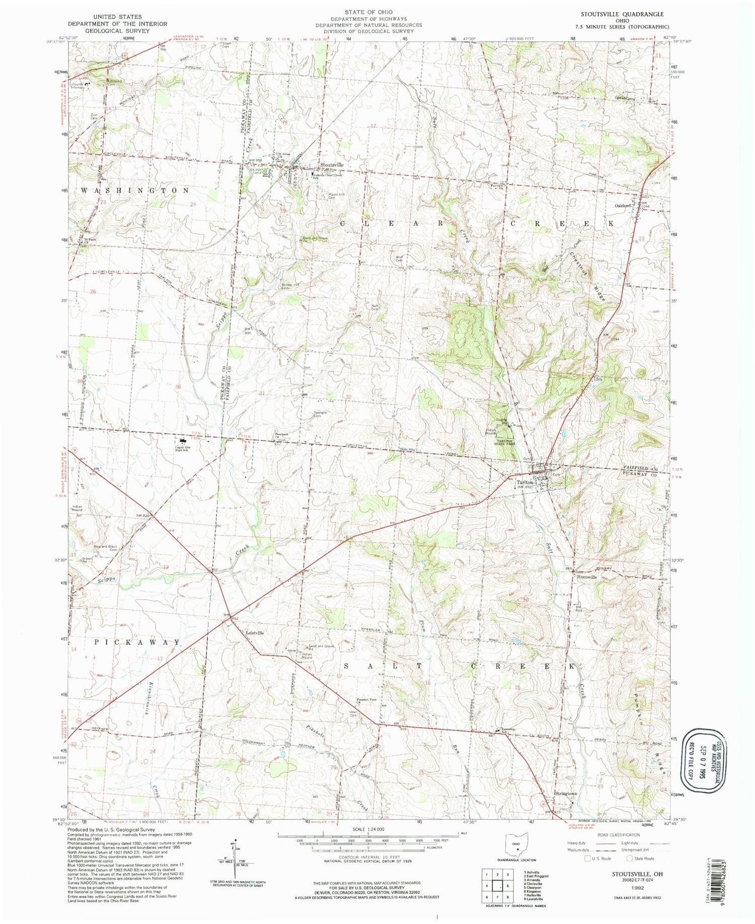 Classic USGS Stoutsville Ohio 7.5'x7.5' Topo Map Image