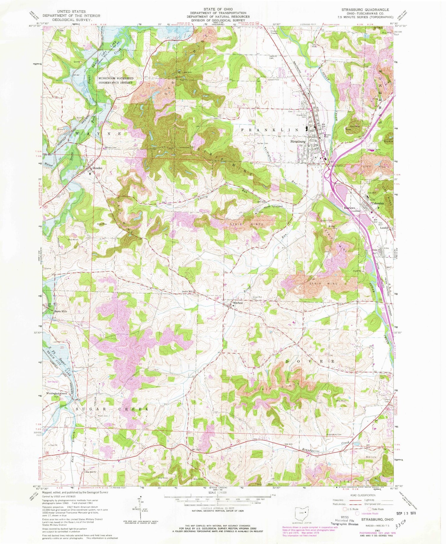 Classic USGS Strasburg Ohio 7.5'x7.5' Topo Map Image