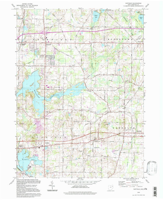 Classic USGS Suffield Ohio 7.5'x7.5' Topo Map Image