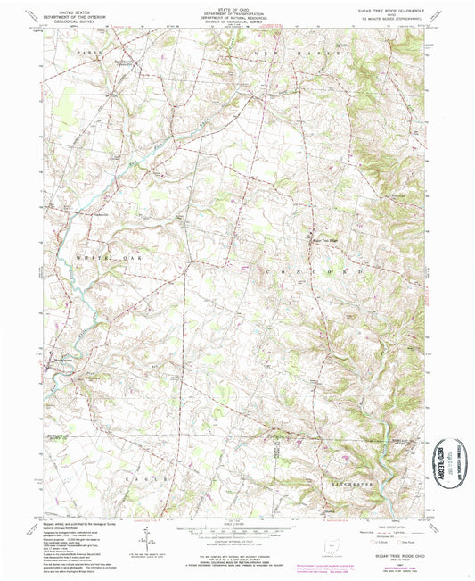 Classic USGS Sugar Tree Ridge Ohio 7.5'x7.5' Topo Map Image