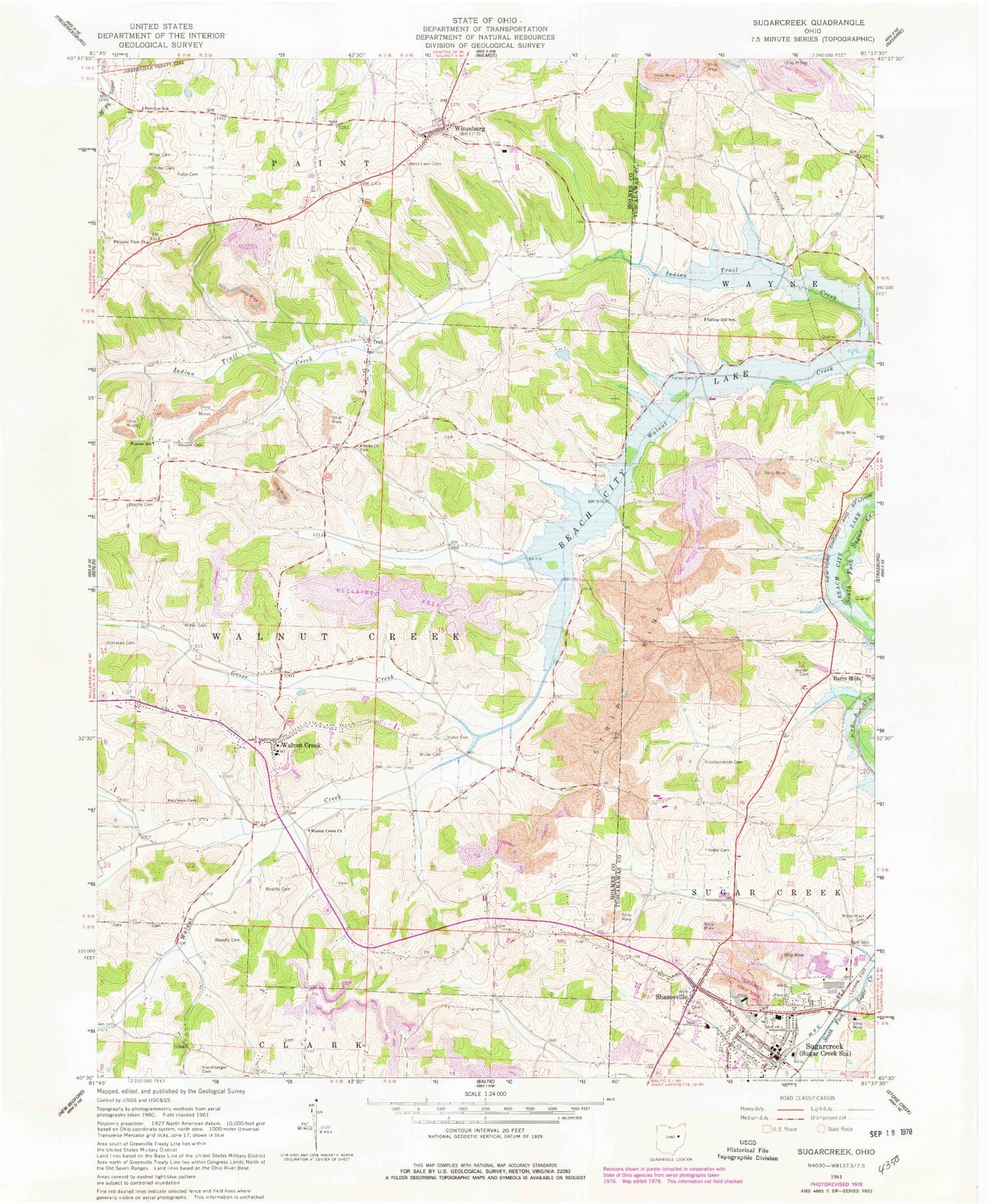 Classic USGS Sugarcreek Ohio 7.5'x7.5' Topo Map Image