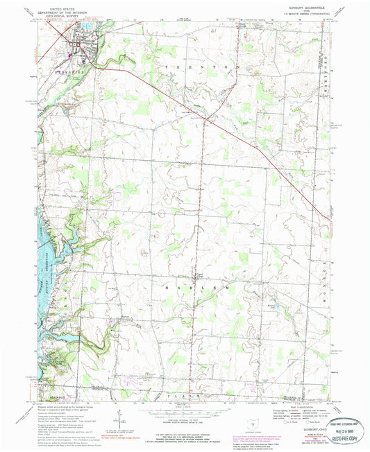 Classic USGS Sunbury Ohio 7.5'x7.5' Topo Map Image