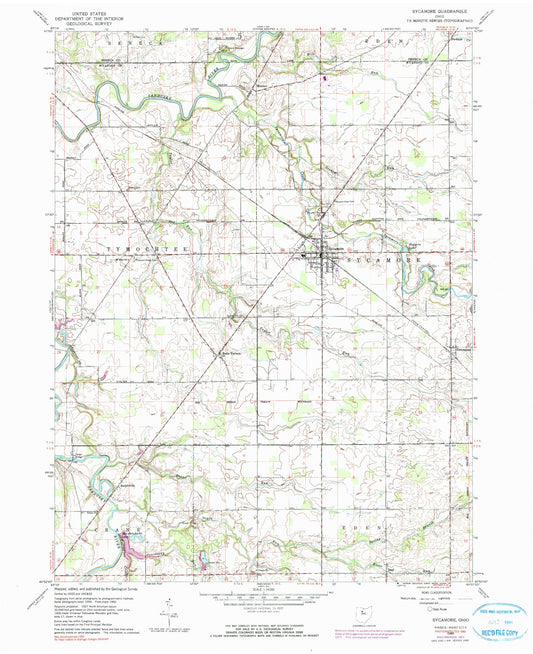 Classic USGS Sycamore Ohio 7.5'x7.5' Topo Map Image