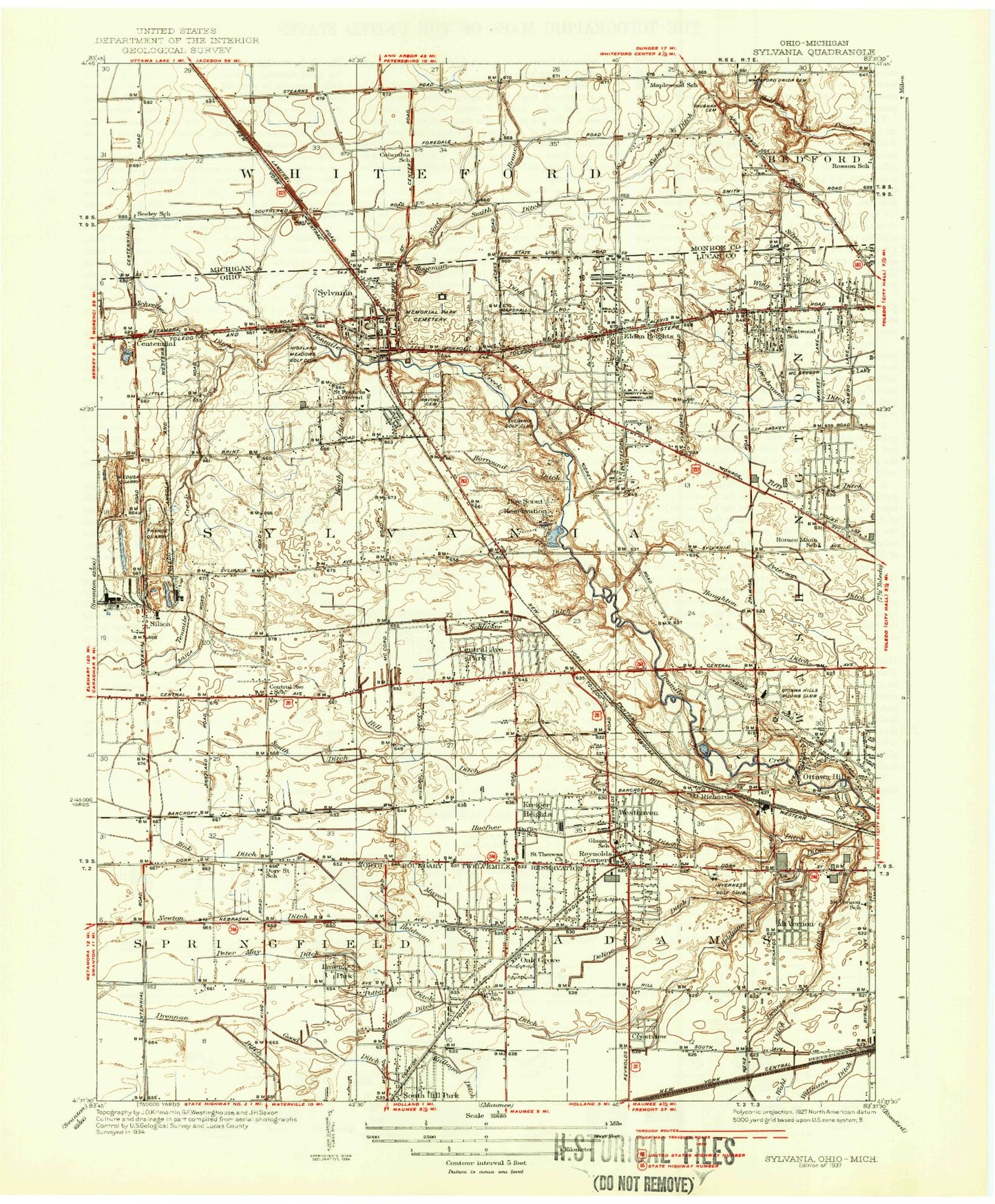 Classic USGS Sylvania Ohio 7.5'x7.5' Topo Map Image