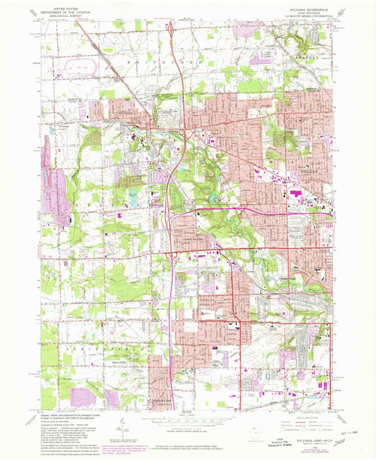 Classic USGS Sylvania Ohio 7.5'x7.5' Topo Map Image