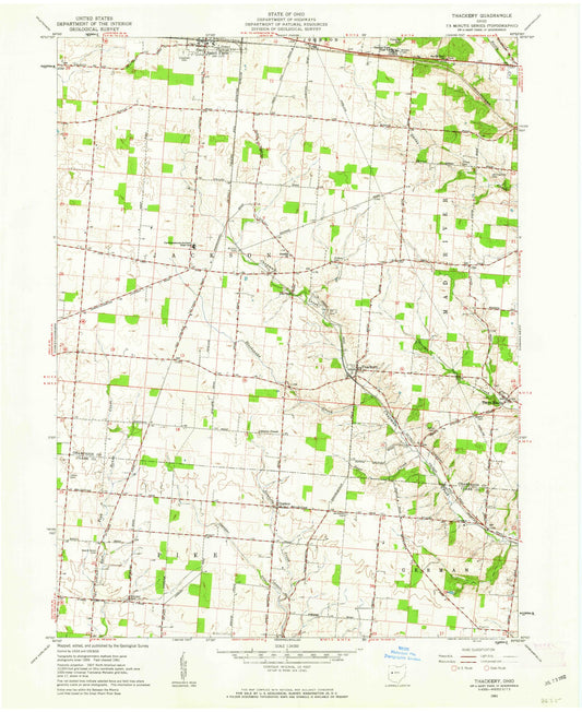 Classic USGS Thackery Ohio 7.5'x7.5' Topo Map Image