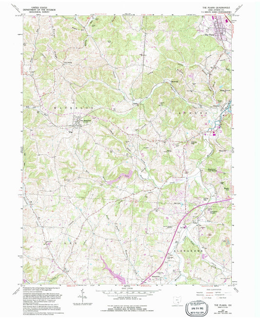 Classic USGS The Plains Ohio 7.5'x7.5' Topo Map Image
