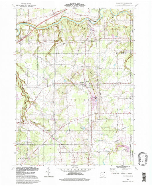 Classic USGS Thompson Ohio 7.5'x7.5' Topo Map Image