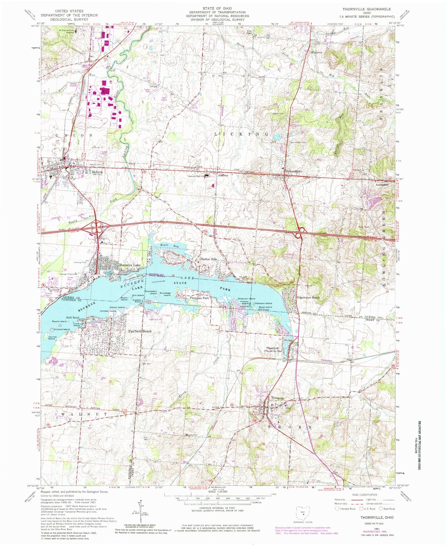 Classic USGS Thornville Ohio 7.5'x7.5' Topo Map Image