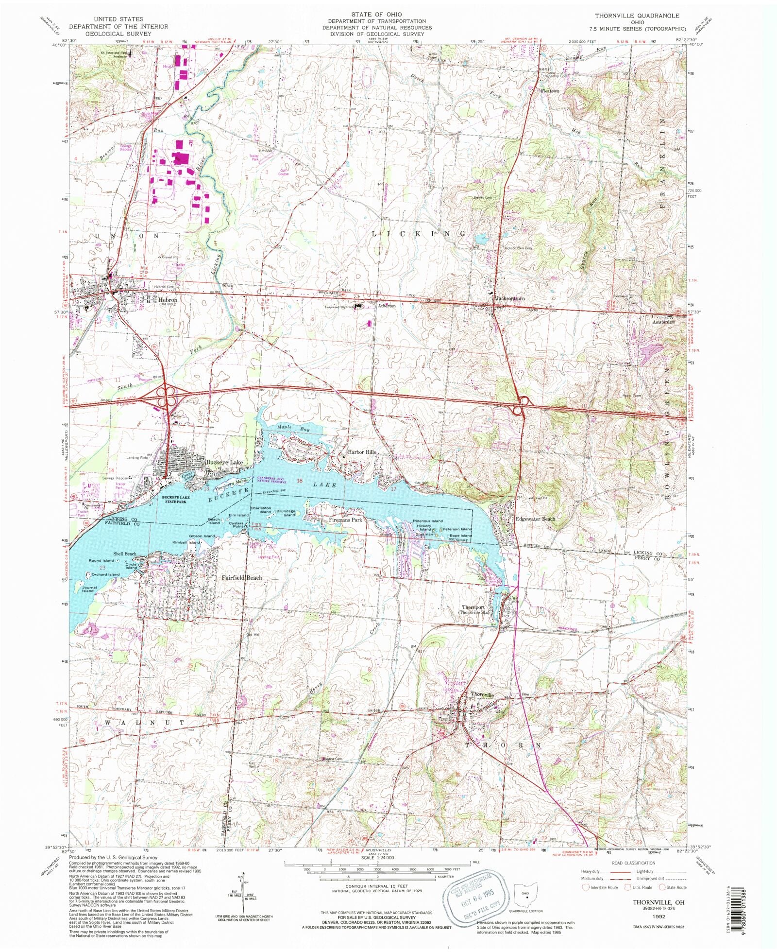 Classic USGS Thornville Ohio 7.5'x7.5' Topo Map MyTopo Map Store