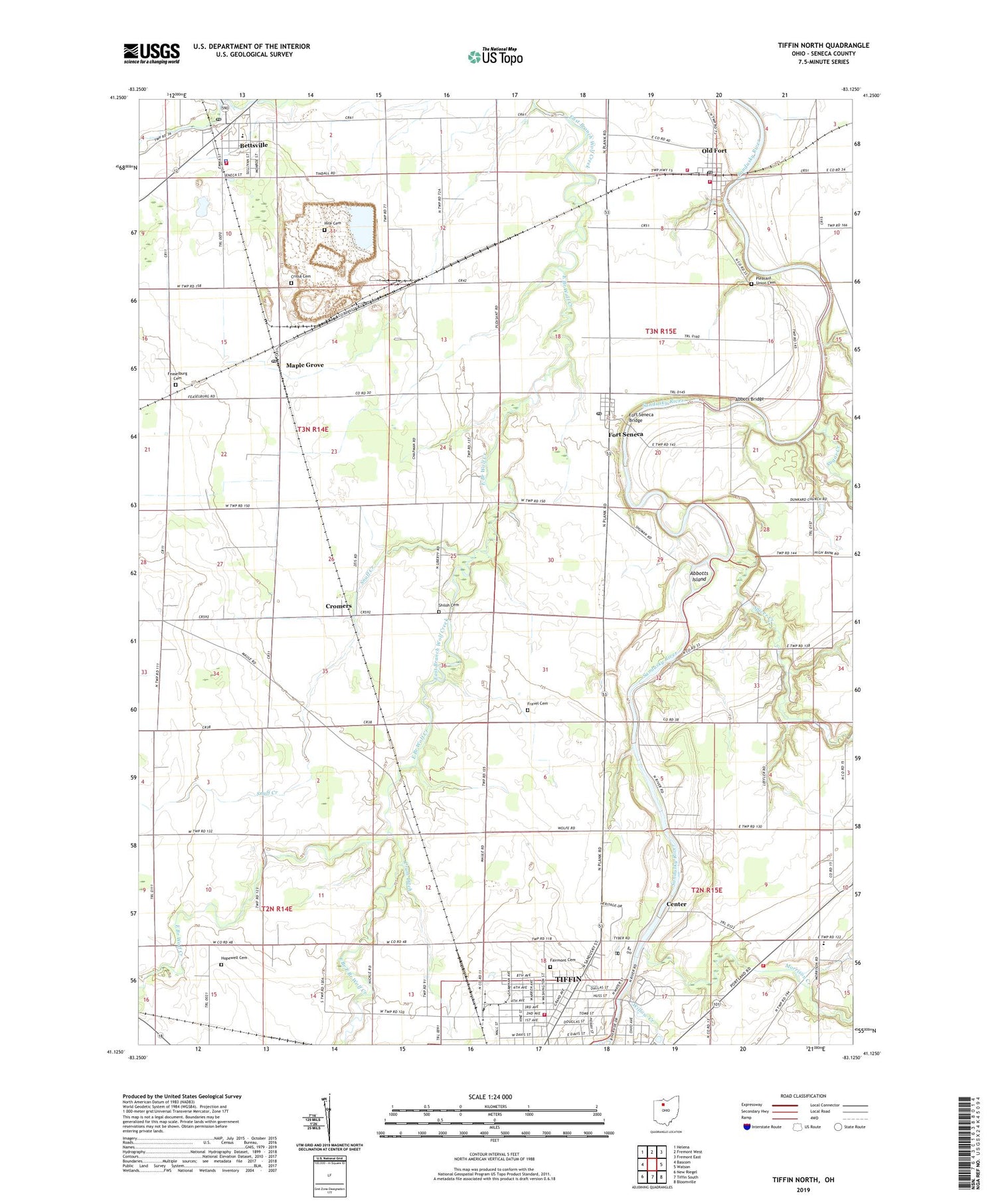 Tiffin North Ohio US Topo Map Image
