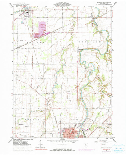 Classic USGS Tiffin North Ohio 7.5'x7.5' Topo Map Image