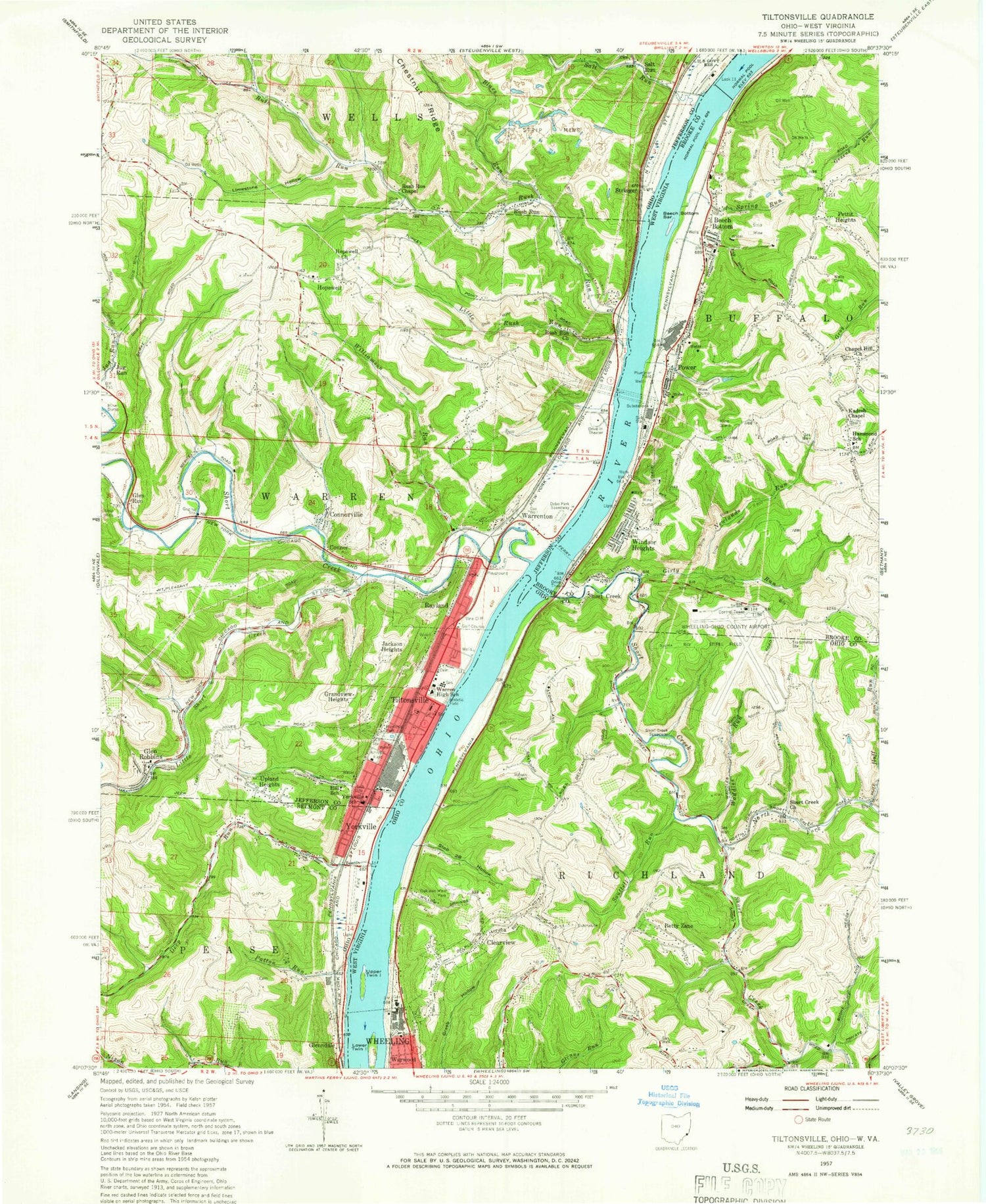 Classic USGS Tiltonsville Ohio 7.5'x7.5' Topo Map Image