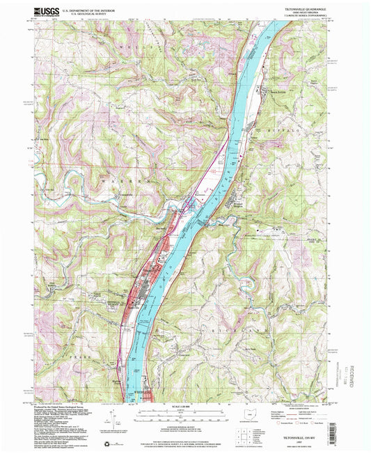 Classic USGS Tiltonsville Ohio 7.5'x7.5' Topo Map Image