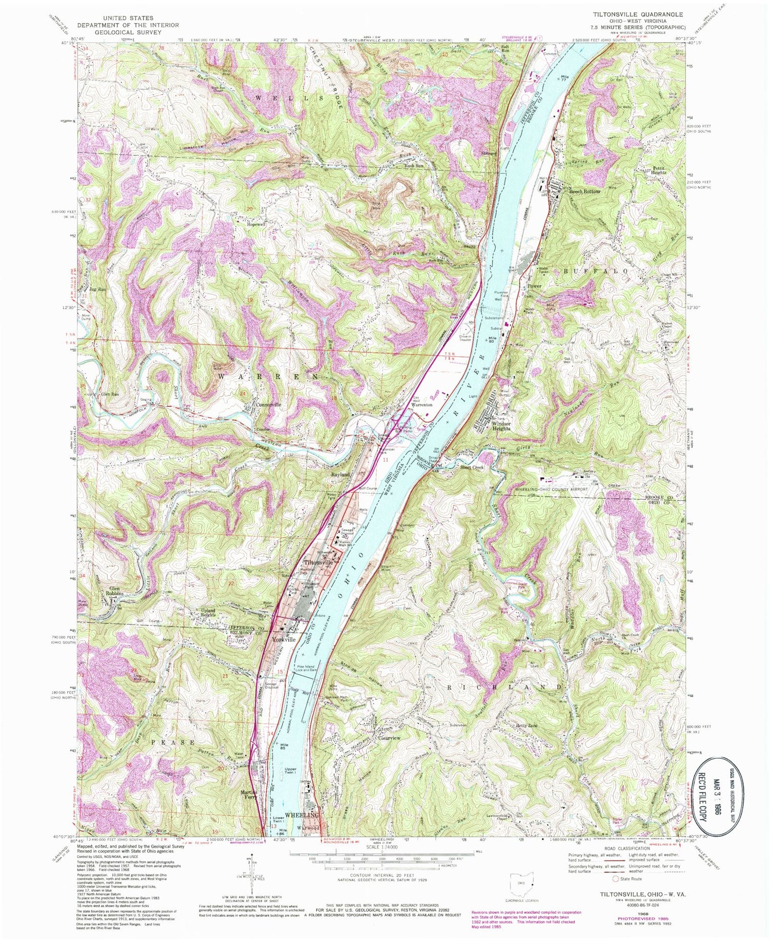 Classic USGS Tiltonsville Ohio 7.5'x7.5' Topo Map Image
