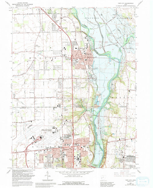 Classic USGS Tipp City Ohio 7.5'x7.5' Topo Map Image