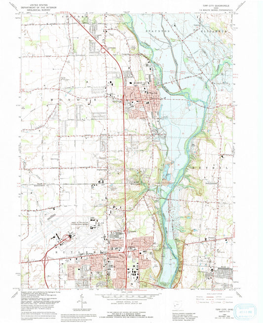 Classic USGS Tipp City Ohio 7.5'x7.5' Topo Map Image