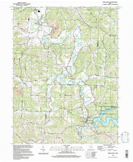 Classic USGS Tippecanoe Ohio 7.5'x7.5' Topo Map Image