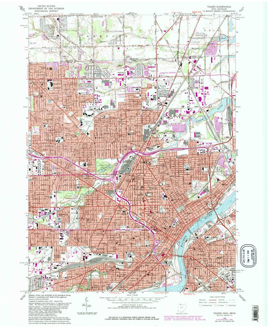 Classic USGS Toledo Ohio 7.5'x7.5' Topo Map Image