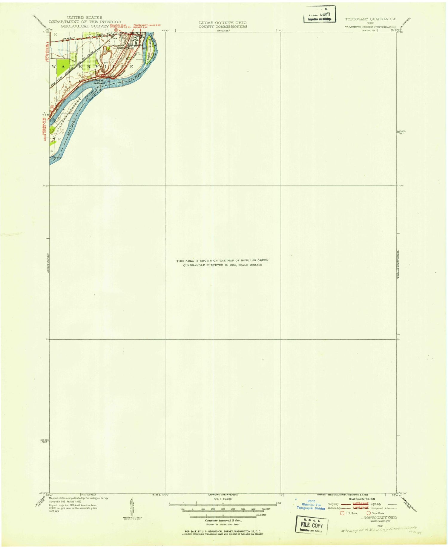 Classic USGS Bowling Green North Ohio 7.5'x7.5' Topo Map Image