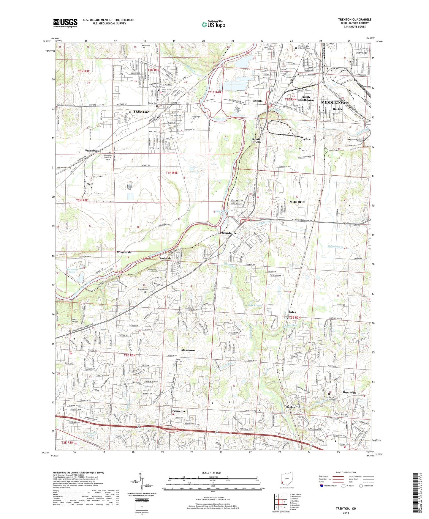 Trenton Ohio US Topo Map Image