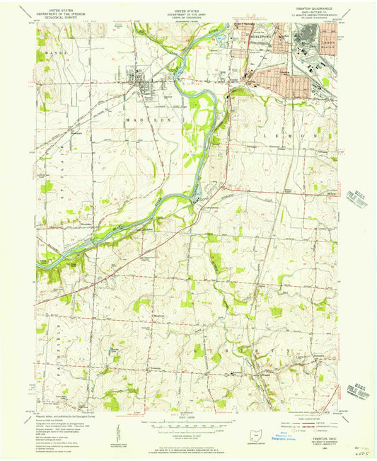 Classic USGS Trenton Ohio 7.5'x7.5' Topo Map Image