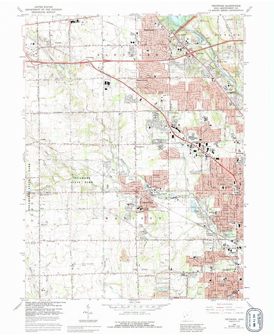 Classic USGS Trotwood Ohio 7.5'x7.5' Topo Map Image