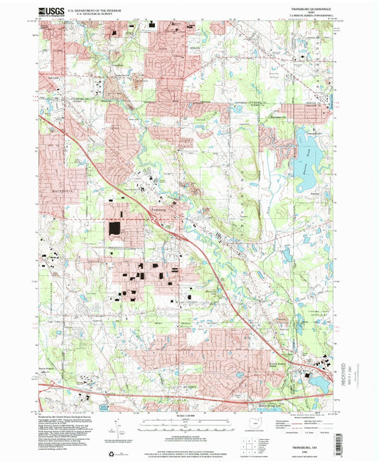 Classic USGS Twinsburg Ohio 7.5'x7.5' Topo Map Image