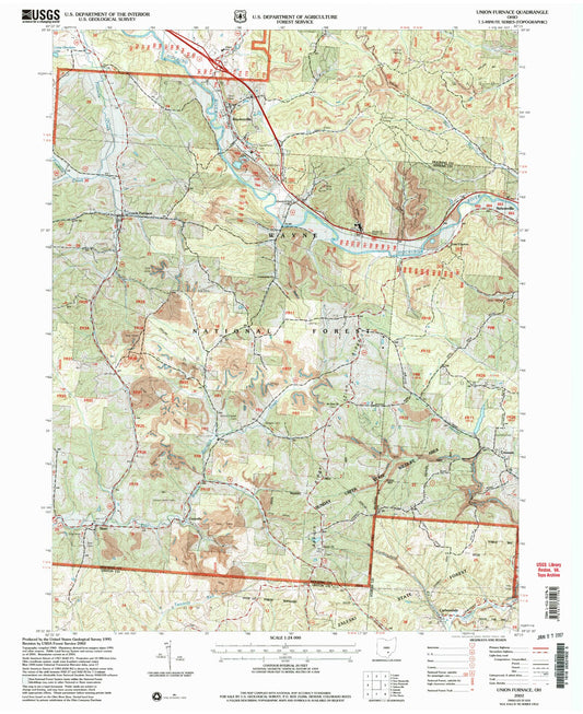 Classic USGS Union Furnace Ohio 7.5'x7.5' Topo Map Image