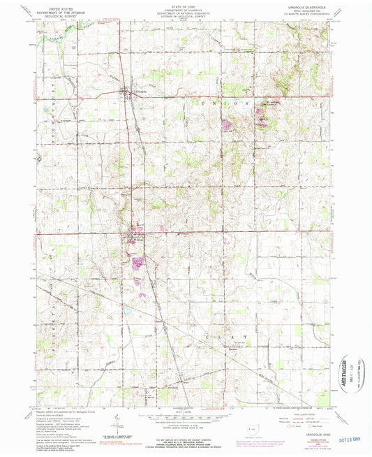 Classic USGS Uniopolis Ohio 7.5'x7.5' Topo Map Image