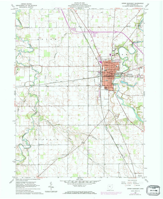 Classic USGS Upper Sandusky Ohio 7.5'x7.5' Topo Map Image