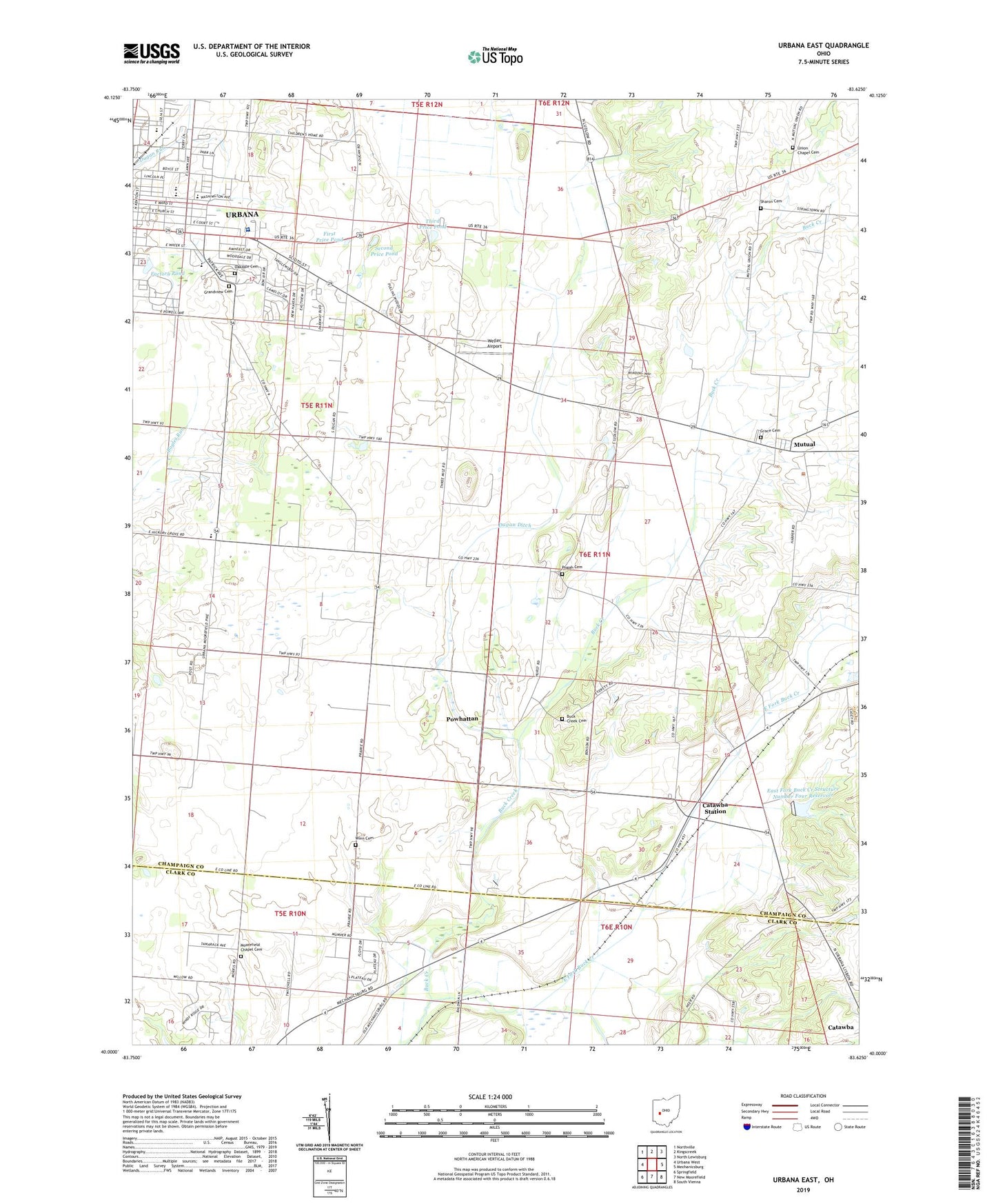 Urbana East Ohio US Topo Map Image