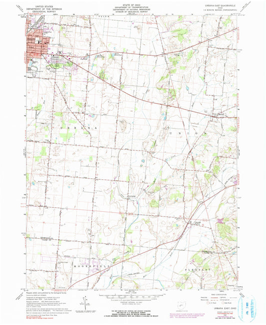 Classic USGS Urbana East Ohio 7.5'x7.5' Topo Map Image