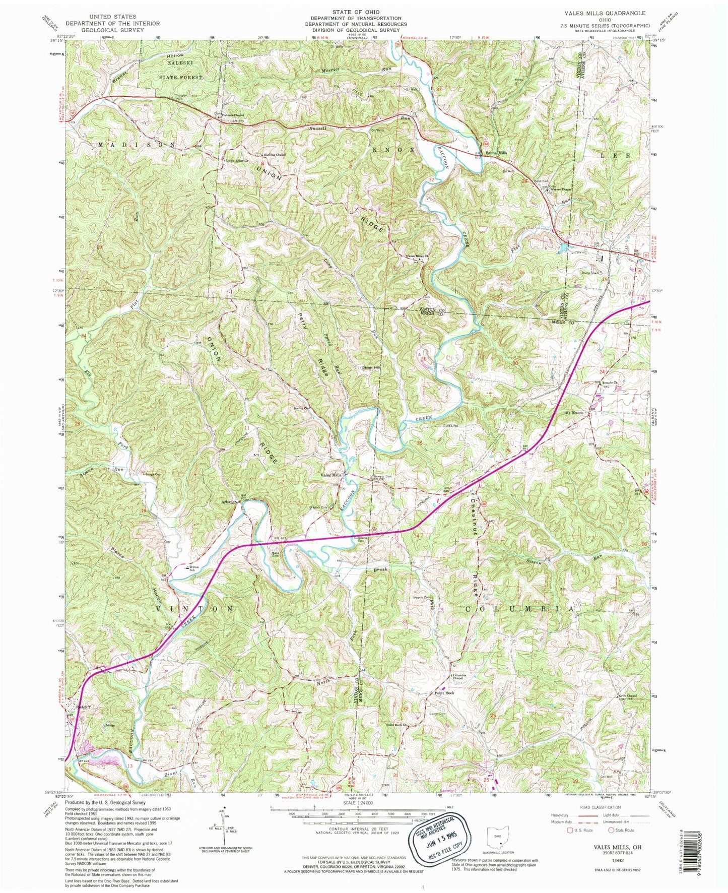 Classic USGS Vales Mills Ohio 7.5'x7.5' Topo Map Image