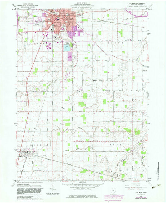 Classic USGS Van Wert Ohio 7.5'x7.5' Topo Map Image