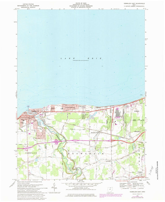 Classic USGS Vermilion East Ohio 7.5'x7.5' Topo Map Image