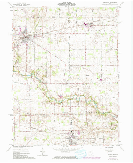Classic USGS Versailles Ohio 7.5'x7.5' Topo Map Image