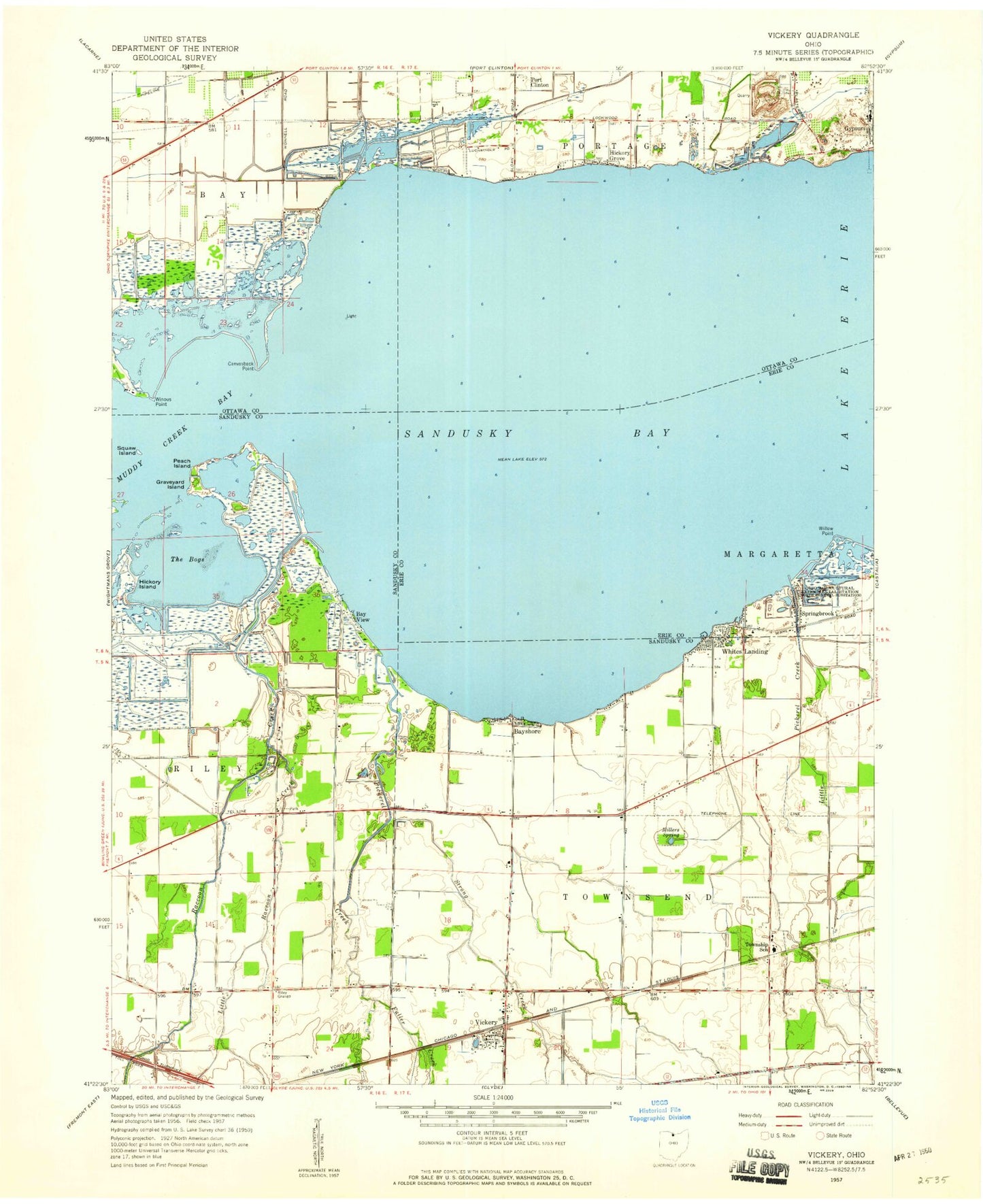 Classic USGS Vickery Ohio 7.5'x7.5' Topo Map Image