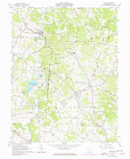 Classic USGS Vinton Ohio 7.5'x7.5' Topo Map Image