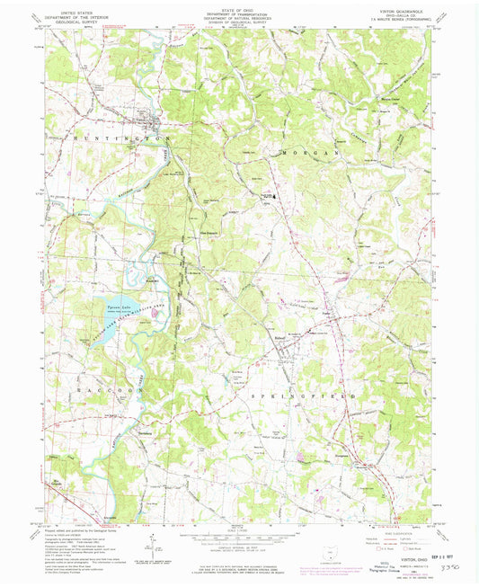 Classic USGS Vinton Ohio 7.5'x7.5' Topo Map Image