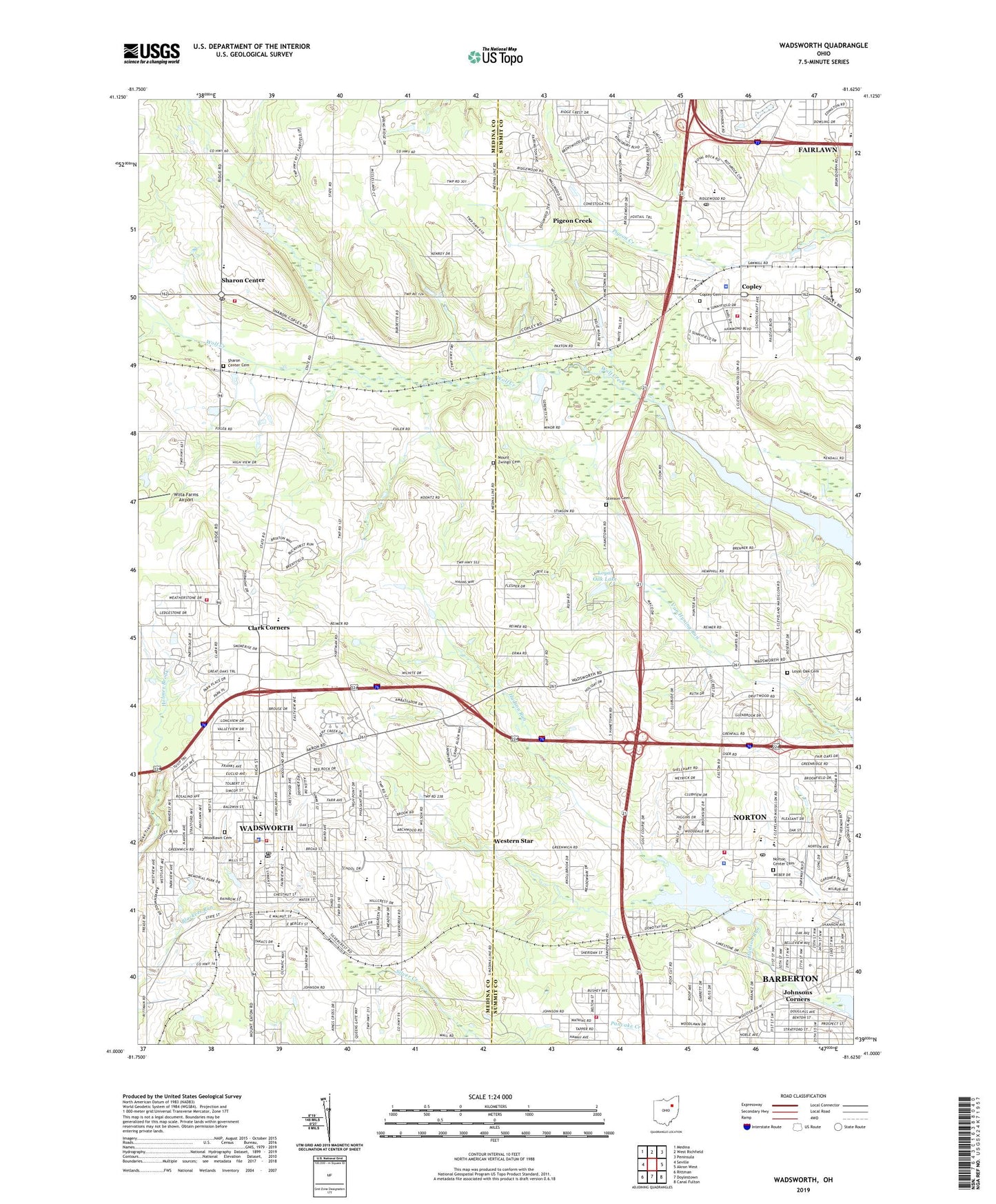 Wadsworth Ohio US Topo Map Image