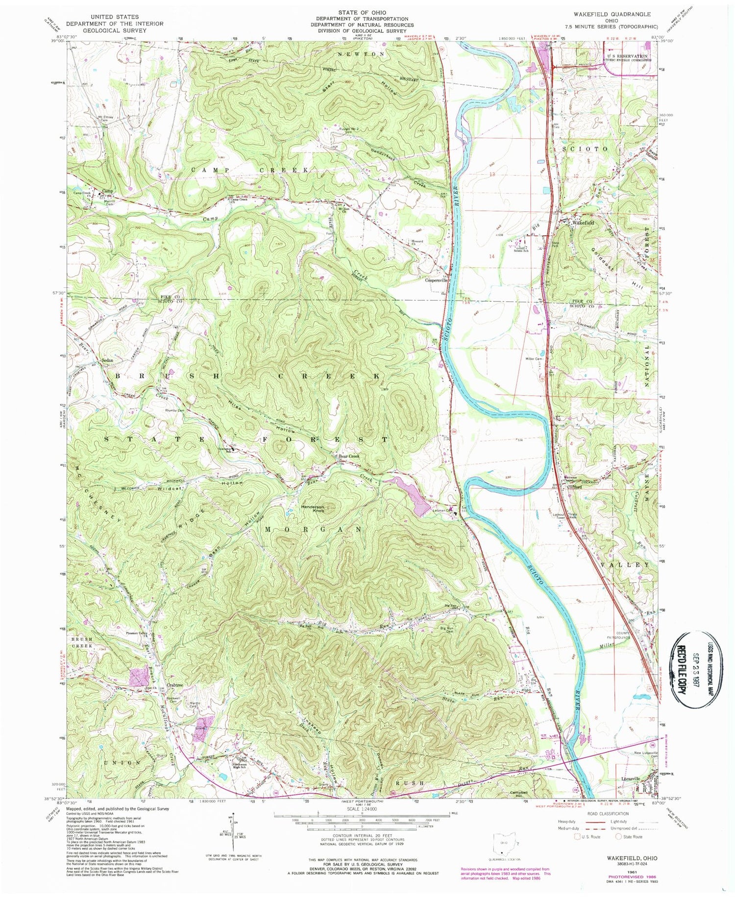 Classic USGS Wakefield Ohio 7.5'x7.5' Topo Map Image