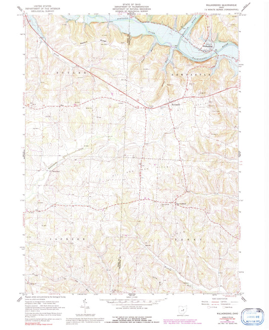 Classic USGS Walhonding Ohio 7.5'x7.5' Topo Map Image