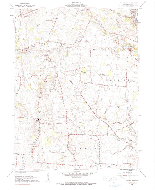 Classic USGS Walnut Run Ohio 7.5'x7.5' Topo Map Image