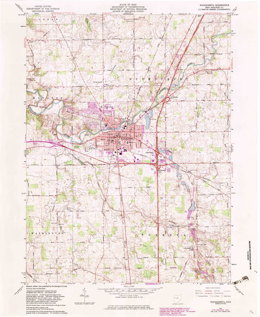 Classic USGS Wapakoneta Ohio 7.5'x7.5' Topo Map Image